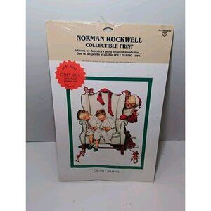 Vintage 1991 Norman Rockwell Print "Caught Napping" By Ambassador Christmas